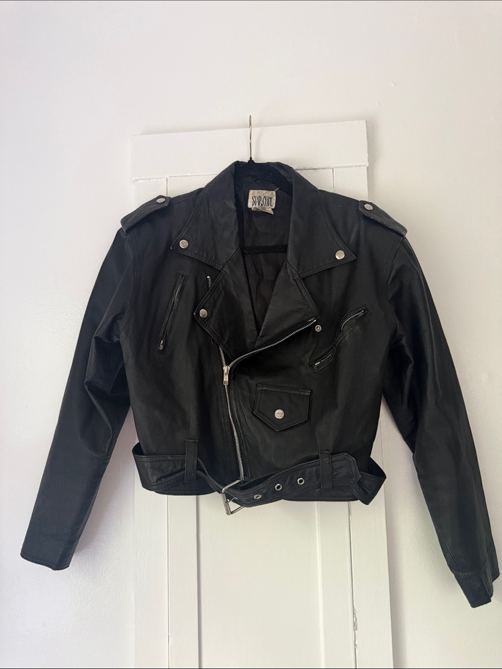 Edgy Black Leather Moto Jacket with Belt